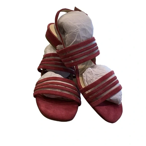 Pink Strappy Suede and Mesh Sandals with Block Heel; New with Tags, Never Worn - Picture 3 of 15